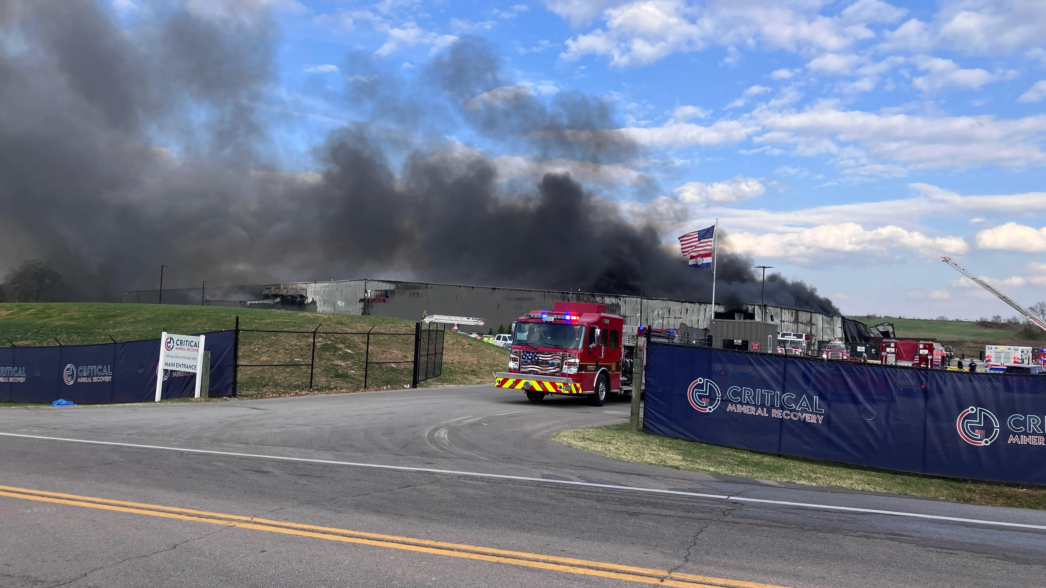 Authorities on Scene of a Massive Fire at Critical Mineral Recovery