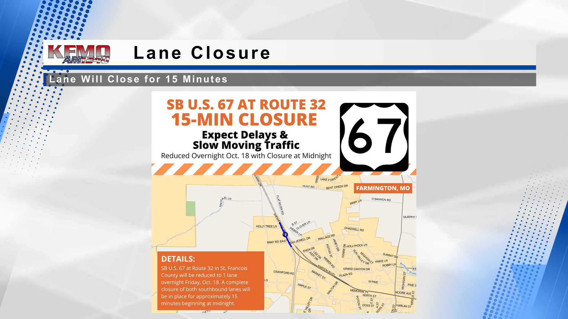 SB Route 67 in St. Francois County Reduced for Sign Truss Removal